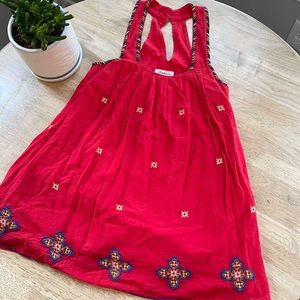 Anthropologie Red Embroidered Racerback Tank Top
